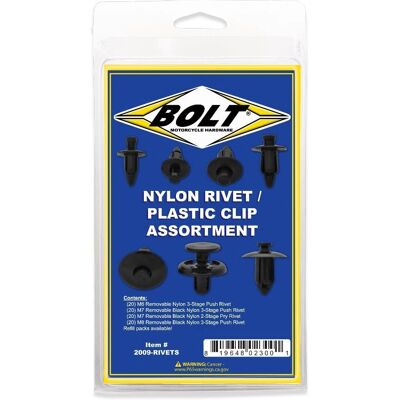 Bolt Ensemble de Rivets en Plastique M6/M7/M8 - Set pour Motos - Publicité Bolt Ensemble de Rivets en Plastique M6/M7/M8 - Set pour Motos - Publicité
