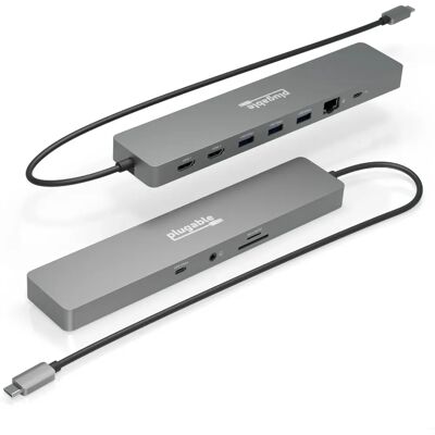 Plugable USBC-11IN1E Laptop Dock - Silver - USB 3.2, Ethernet, SD Plugable USBC-11IN1E Laptop Dock - Silver - USB 3.2, Ethernet, SD