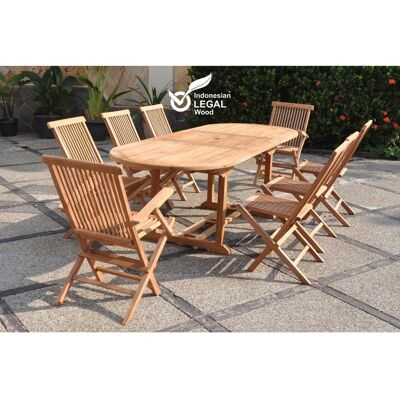 Conjunto de mobiliario de jardín Concept Usine Kajang - Mesa ovalada + 8 sillas + 2 sillones - Madera de teca Conjunto de mobiliario de jardín Concept Usine Kajang - Mesa ovalada + 8 sillas + 2 sillones - Madera de teca
