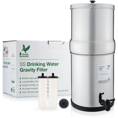 Filtre gravitation en acier inoxydable British Berkefeld 8,5L - Système Ultra Fluorure - Publicité Filtre gravitation en acier inoxydable British Berkefeld 8,5L - Système Ultra Fluorure - Publicité