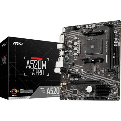 MSI A520M-A PRO Motherboard - DDR4, AMD Ryzen, 64GB MSI A520M-A PRO Motherboard - DDR4, AMD Ryzen, 64GB