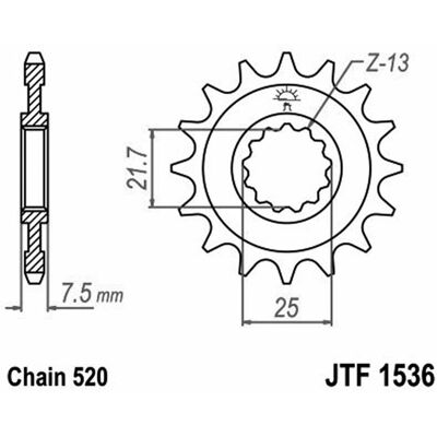 JT Sprockets - 1536 - 14T - 520 - Kjedehjul JT Sprockets - 1536 - 14T - 520 - Kjedehjul