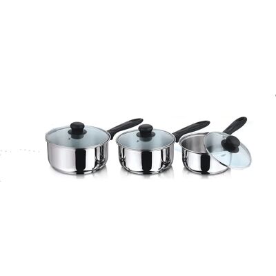 Vinod Induction Base Saucepan Set - Stainless Steel Cookware - Glass Lids Vinod Induction Base Saucepan Set - Stainless Steel Cookware - Glass Lids