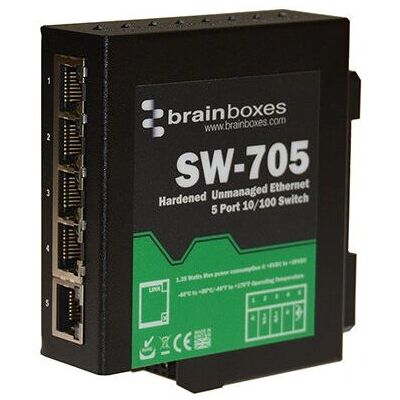 Brainboxes SW-705 Ethernet-Switch - 5 Ports - Unmanaged - Schwarz Brainboxes SW-705 Ethernet-Switch - 5 Ports - Unmanaged - Schwarz