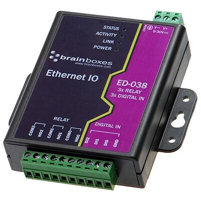 Brainboxes ED-038 Ethernet Interface - 3 Relays, Digital Inputs Brainboxes ED-038 Ethernet Interface - 3 Relays, Digital Inputs