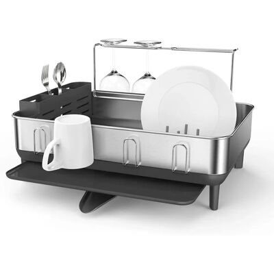 Scolapiatti in acciaio simplehuman - Acciaio inox, scarico rotante, 4 bicchieri Scolapiatti in acciaio simplehuman - Acciaio inox, scarico rotante, 4 bicchieri