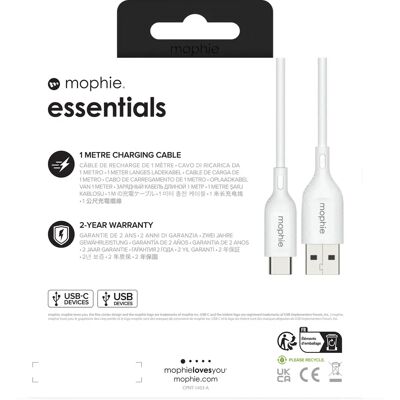 Cable de chargement Essentials MOPHIE - 1 m - USB-C - Blanc - Câble de charge - Publicité Cable de chargement Essentials MOPHIE - 1 m - USB-C - Blanc - Câble de charge - Publicité