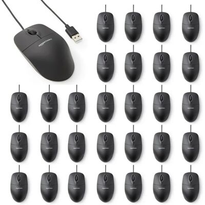Amazon Basics 3-Button Wired USB Computer Mouse Black - Pack of 30 Amazon Basics 3-Button Wired USB Computer Mouse Black - Pack of 30