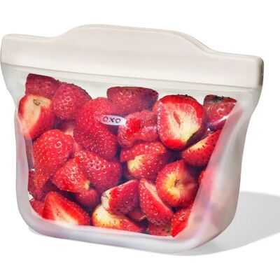 OXO GoodGrips Silikon Wiederverwendbare Stehende Snack-Tasche - Creme - Wiederverwendbare Lebensmittelaufbewahrung OXO GoodGrips Silikon Wiederverwendbare Stehende Snack-Tasche - Creme - Wiederverwendbare Lebensmittelaufbewahrung