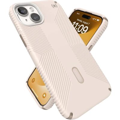 Coque Speck Presidio2 Grip ClickLock & MagSafe pour iPhone 15 Plus / 14 Plus (Os blanchie / Or héritage / Marron noisette) - Publicité Coque Speck Presidio2 Grip ClickLock & MagSafe pour iPhone 15 Plus / 14 Plus (Os blanchie / Or héritage / Marron noisette) - Publicité