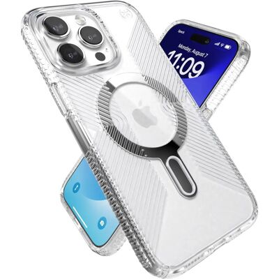 Coque pour iPhone 15 Pro Max Speck - Finition transparente / Chrome / Serene Silver - Publicité Coque pour iPhone 15 Pro Max Speck - Finition transparente / Chrome / Serene Silver - Publicité