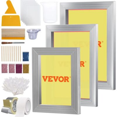Kit de Sérigraphie Vevor - 3 Cadres, 110 Mesh, Tailles Variées - DIY - Publicité Kit de Sérigraphie Vevor - 3 Cadres, 110 Mesh, Tailles Variées - DIY - Publicité