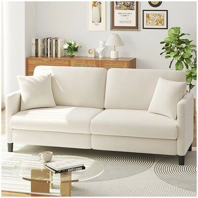 DripeX - Canapé 3 Places en Velours Teddy - Beige - 193x79x89 cm - Sofa DripeX - Canapé 3 Places en Velours Teddy - Beige - 193x79x89 cm - Sofa