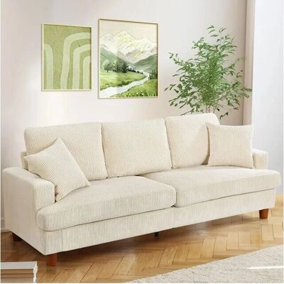Canapé en Velours Beige 3 Places - Moderne & Confortable Canapé en Velours Beige 3 Places - Moderne & Confortable