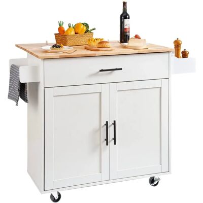 Vevor Île de Cuisine Blanche avec Plateau en Bois Massif - Pliant, 35,4" Large - Publicité Vevor Île de Cuisine Blanche avec Plateau en Bois Massif - Pliant, 35,4" Large - Publicité