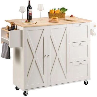 Vevor Îlot de Cuisine - Plateau en Bois Massif, Chariot Mobile 45.3" avec Rangement - Publicité Vevor Îlot de Cuisine - Plateau en Bois Massif, Chariot Mobile 45.3" avec Rangement - Publicité