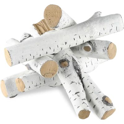 Ensemble de bûches en céramique de bouleau pour cheminée à gaz - Aspect bois - Publicité Ensemble de bûches en céramique de bouleau pour cheminée à gaz - Aspect bois - Publicité
