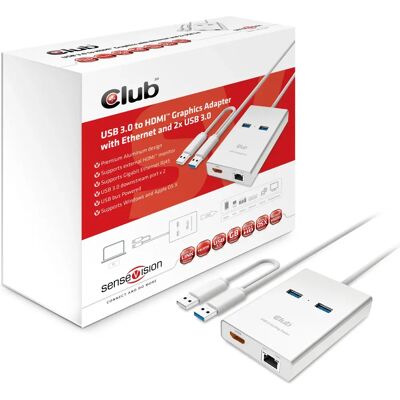Club 3D USB 3.0 a HDMI Gráficos - Aluminio, Plata - Adaptador de gráficos Club 3D USB 3.0 a HDMI Gráficos - Aluminio, Plata - Adaptador de gráficos