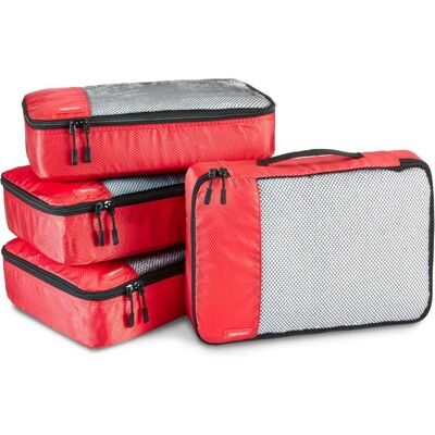 Amazon Basics Medium Roter Reiseorganizer-Set - Packwürfel Amazon Basics Medium Roter Reiseorganizer-Set - Packwürfel