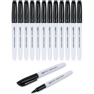 Marqueurs permanents à pointe fine Amazon Basics Noir - Pack de 12 - Publicité Marqueurs permanents à pointe fine Amazon Basics Noir - Pack de 12 - Publicité