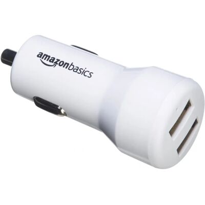 AmazonBasics White Car Charger - Fast Charging 2 USB Ports AmazonBasics White Car Charger - Fast Charging 2 USB Ports