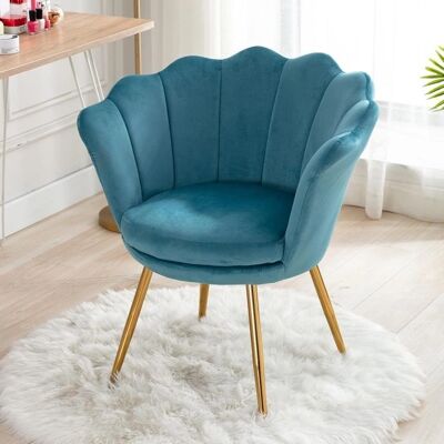 WAHSON - Fauteuil velours - Bleu - Pieds dorés - Chaise d’appoint - Publicité WAHSON - Fauteuil velours - Bleu - Pieds dorés - Chaise d’appoint - Publicité