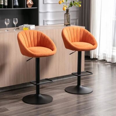 WAHSON - Set of 2 - Orange - Fabric - Bar stools WAHSON - Set of 2 - Orange - Fabric - Bar stools