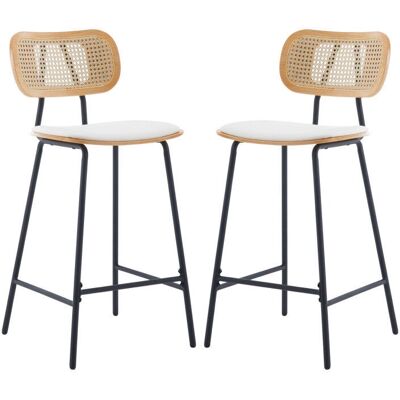 WAHSON - Juego de taburetes - Respaldo de ratán - Asiento PU WAHSON - Juego de taburetes - Respaldo de ratán - Asiento PU