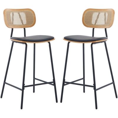 WAHSON - Juego de 2 Taburetes - Asiento de PU - Respaldo de Ratán WAHSON - Juego de 2 Taburetes - Asiento de PU - Respaldo de Ratán
