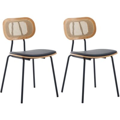 WAHSON - Juego de sillas de comedor 2 - madera, respaldo de ratán, asiento PU WAHSON - Juego de sillas de comedor 2 - madera, respaldo de ratán, asiento PU