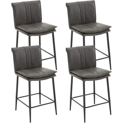Wahson - Taburete de bar PU 4 piezas - Gris - Respaldo - Taburetes de bar Wahson - Taburete de bar PU 4 piezas - Gris - Respaldo - Taburetes de bar
