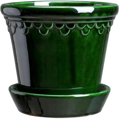 Bergs Potter Københavner 14 cm grønn glazed blomsterpotte med underlag Bergs Potter Københavner 14 cm grønn glazed blomsterpotte med underlag