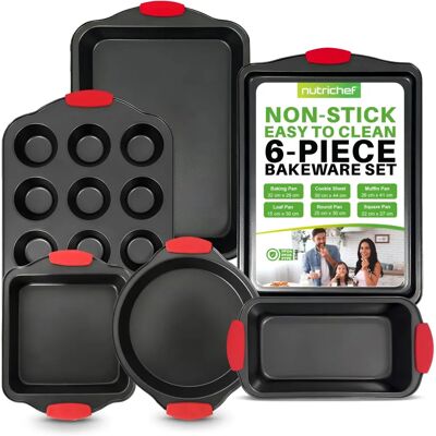 Nutrichef Red 6-Piece Steel Nonstick Bakeware Set - Oven Safe Nutrichef Red 6-Piece Steel Nonstick Bakeware Set - Oven Safe