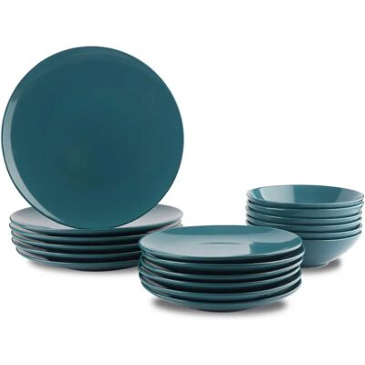 Set di stoviglie in ceramica da 18 pezzi Amazon Basics - Turchese profondo per 6 Set di stoviglie in ceramica da 18 pezzi Amazon Basics - Turchese profondo per 6