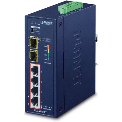 PLANET IGS-624HPT Netzwerkswitch - Gigabit Ethernet - PoE+ - 6 Ports - Blau PLANET IGS-624HPT Netzwerkswitch - Gigabit Ethernet - PoE+ - 6 Ports - Blau