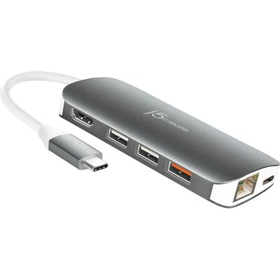 j5create JCD383 USB 3.2 Gen 1 Typ-C Silber, Weiß - USB-Hub j5create JCD383 USB 3.2 Gen 1 Typ-C Silber, Weiß - USB-Hub