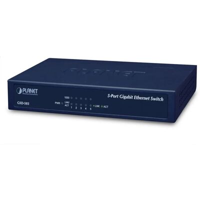 PLANET GSD-503 Nätverksswitch - Gigabit Ethernet 10/100/1000Mbps - Blå färg PLANET GSD-503 Nätverksswitch - Gigabit Ethernet 10/100/1000Mbps - Blå färg