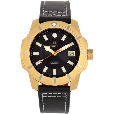 Shield Shaw leren band mannen duikhorloge met datum - Goud/Zwart - Duikhorloge Shield Shaw leren band mannen duikhorloge met datum - Goud/Zwart - Duikhorloge