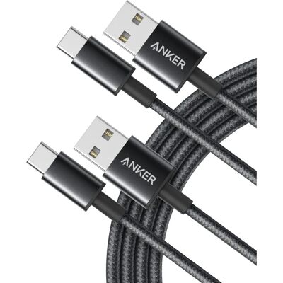 Kabel nylonowy USB-C do USB-A firmy Anker - 6 stóp, 2 szt. Kabel nylonowy USB-C do USB-A firmy Anker - 6 stóp, 2 szt.