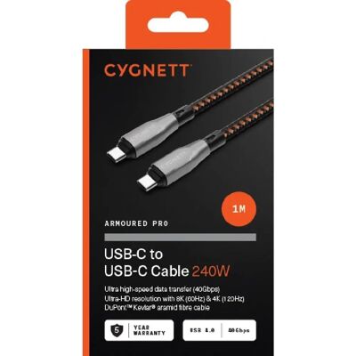 Cygnett Pro 240W USB-C zu USB-C Kabel - Schwarz Cygnett Pro 240W USB-C zu USB-C Kabel - Schwarz