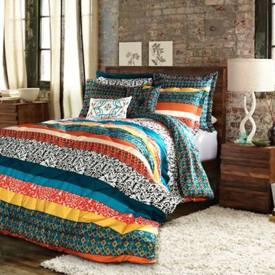 Ensemble de Couette Boho Rayé Turquoise et Mandarine - Lush Decor Ensemble de Couette Boho Rayé Turquoise et Mandarine - Lush Decor