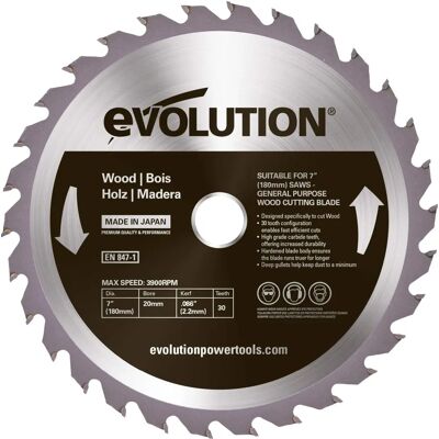 Evolution Wood 180mm - 30T Durable Tungsten Carbide Circular Saw Blade Evolution Wood 180mm - 30T Durable Tungsten Carbide Circular Saw Blade
