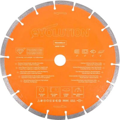 Evolution Power Tools PD255SEG-CS Lama diamantata premium - 255mm, 22,2mm, Material duro e abrasivo Evolution Power Tools PD255SEG-CS Lama diamantata premium - 255mm, 22,2mm, Material duro e abrasivo