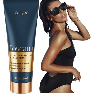 Accélérateur de Bronzage Blanc Onyx Toscana - Lotion Auto-Bronzante - Publicité Accélérateur de Bronzage Blanc Onyx Toscana - Lotion Auto-Bronzante - Publicité