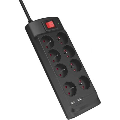 Monster 8 Steckdosen Überspannungsschutz Verlängerungskabel - 2 USB-A Ports Monster 8 Steckdosen Überspannungsschutz Verlängerungskabel - 2 USB-A Ports