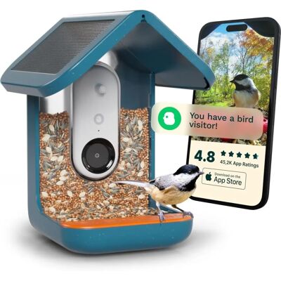 BirdBuddy - Distributeur d'oiseaux intelligent bleu avec panneau solaire - Mangeoire à oiseaux BirdBuddy - Distributeur d'oiseaux intelligent bleu avec panneau solaire - Mangeoire à oiseaux