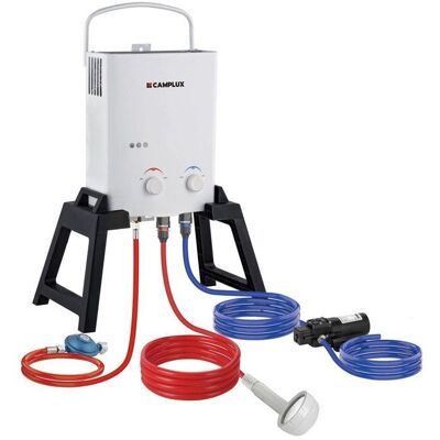 Aquecedor de água a gás Camplux - 5L, com bomba, portátil, fora da rede Aquecedor de água a gás Camplux - 5L, com bomba, portátil, fora da rede