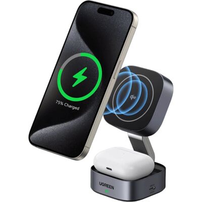 Ugreen - 2 In 1 Magnetic Wireless Charger - 15W Qi - USB-C - Charger Ugreen - 2 In 1 Magnetic Wireless Charger - 15W Qi - USB-C - Charger