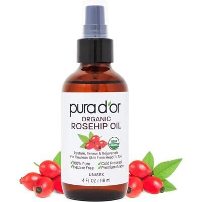 Pura D'or Organic Rosehip Seed Oil - 118ml - Cold Pressed, USDA Organic, Moisturizer Pura D'or Organic Rosehip Seed Oil - 118ml - Cold Pressed, USDA Organic, Moisturizer