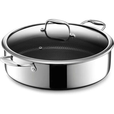 Hexclad Hybrid Sautepanne - 6,6L - Non-stick, Temperert glasslokk Hexclad Hybrid Sautepanne - 6,6L - Non-stick, Temperert glasslokk